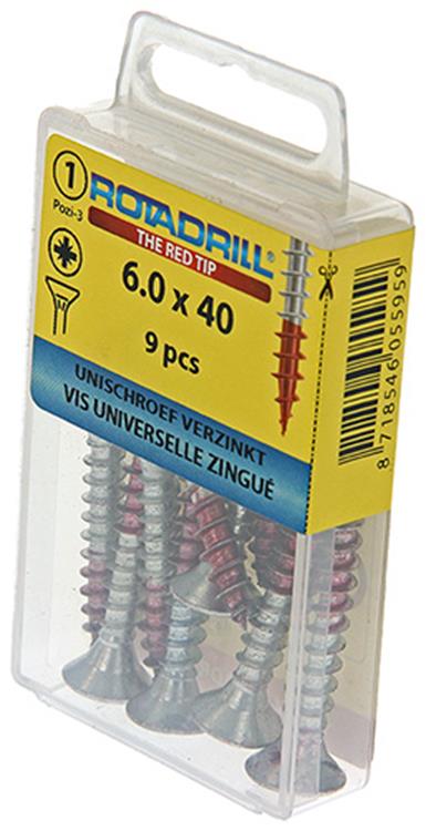 Rotadrill 1039785 - universeelschroef vk pzd vz 6.0x40mm (9) | 6 stuks