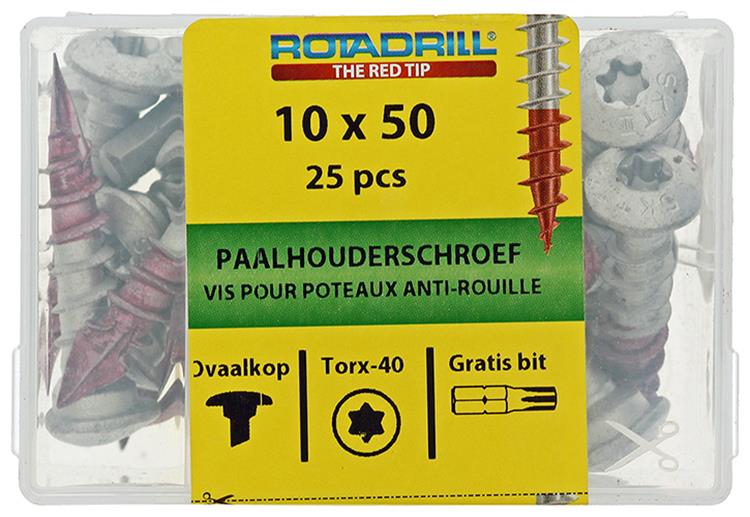 Rotadrill 1040021 - paalhouderschroef ar-coating tx 10.0x50mm (25) | 4 stuks