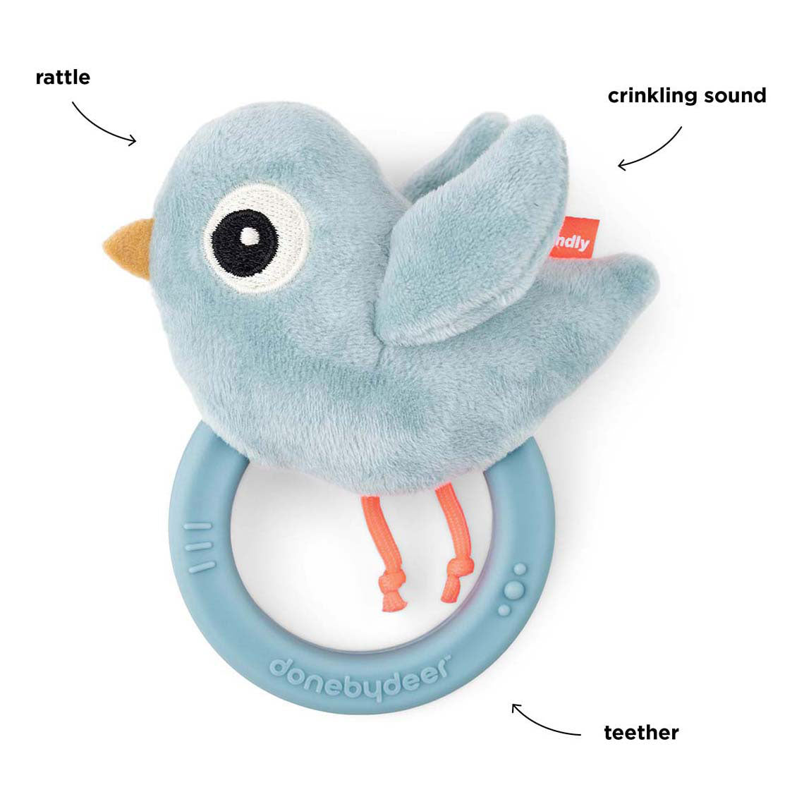 Gedaan door hert rammelaar met koord birdee blauw