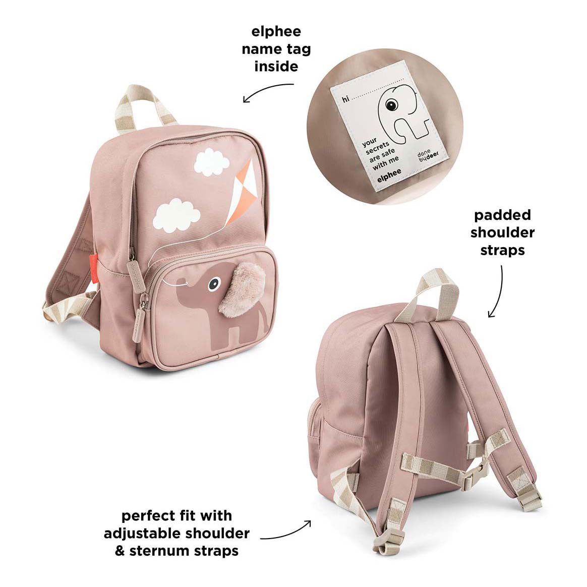 Done by herten kinderrugzak elphee roze 4 l