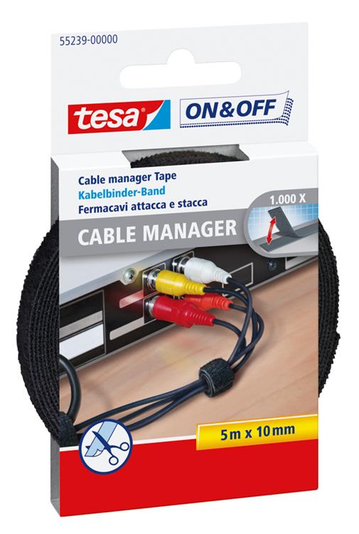 Tesa on off 55239-00-00 klittenband kabelbinder om te bundelen haak- en lusdeel (l x b) 5000 mm x 10 mm zwart 1 stuk(