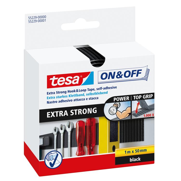 Tesa -velcro klittenbandstrook 55229-zw - 50 mm x 1 m - zwart