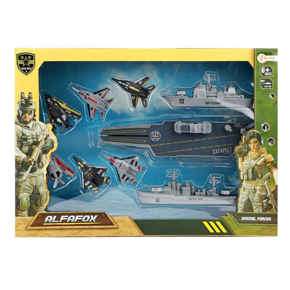 Toi-toys toi speelgoed alfafox militair vliegdekschip met lanceer straaljagers