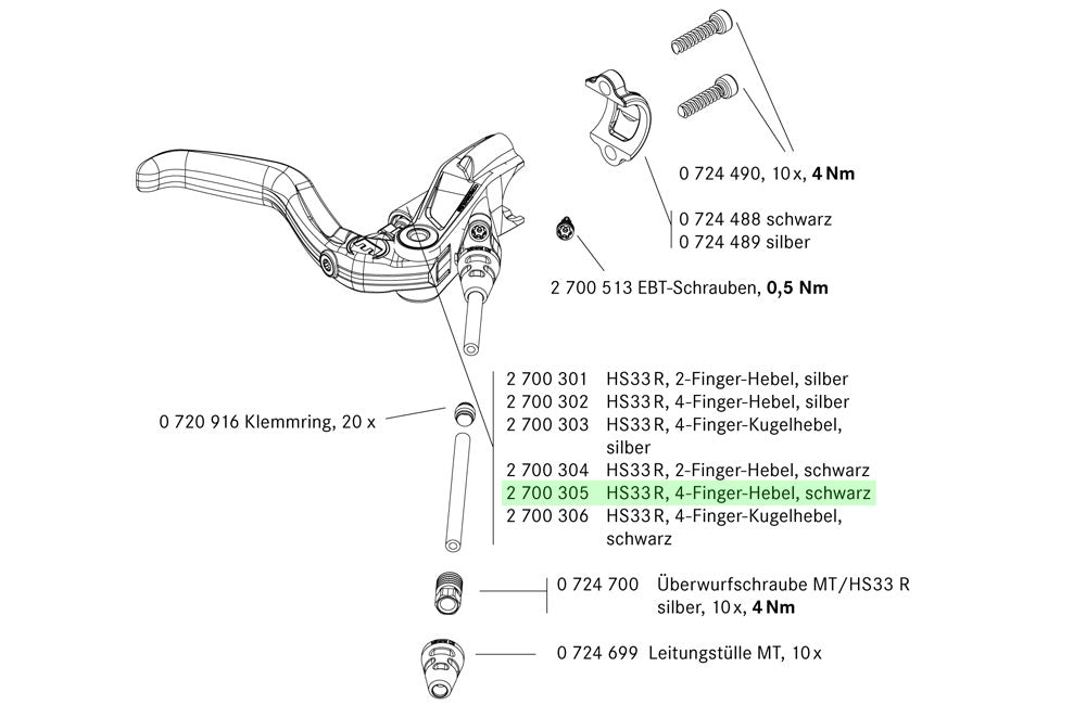 Magura remgreep hs33 rl zwart zilver 4-vinger va
