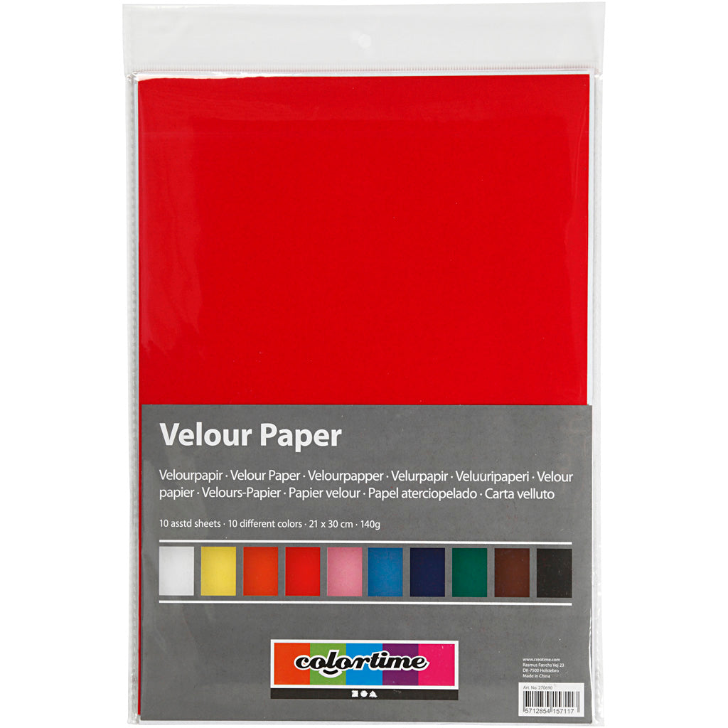 Velourspapierkleur A4, 10 Vellen