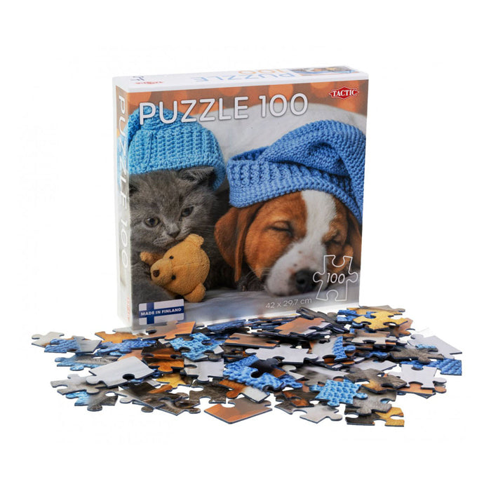 Tactische legpuzzel schattige kitten en slapende hond, 100st.