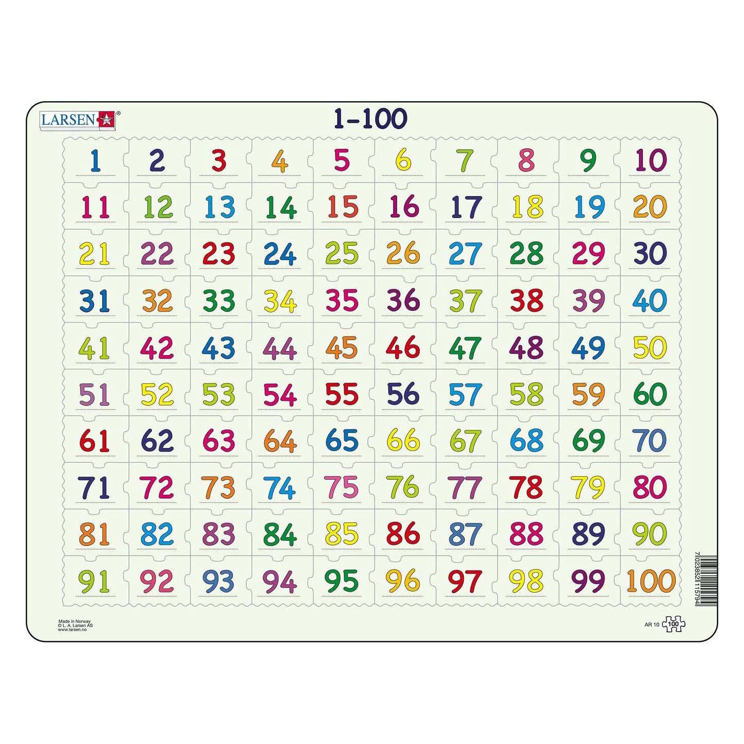 Selecta larsen legpuzzel leren rekenen getallen 1-100, 100st.