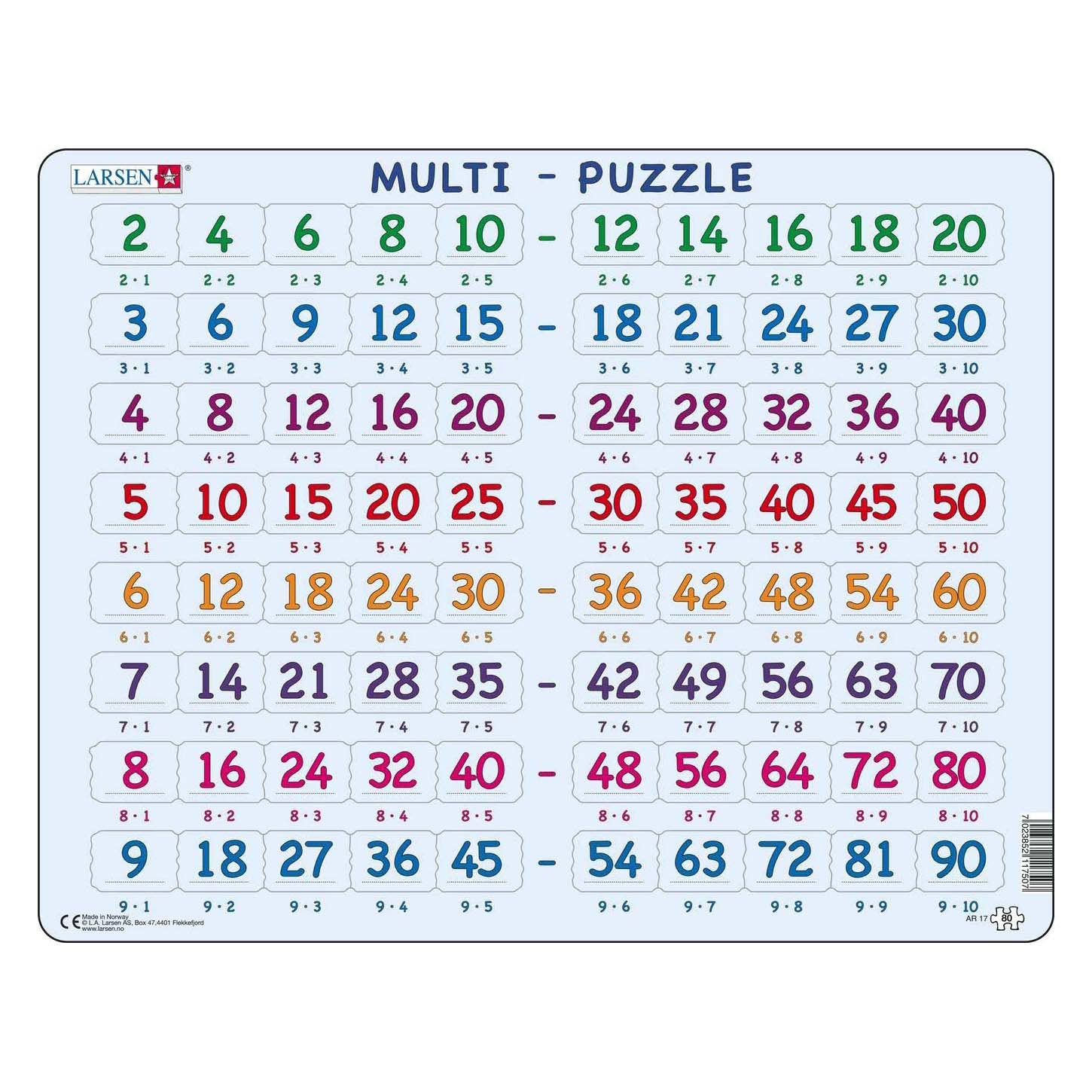 Selecta larsen legpuzzel leren rekenen - tafels, 80st.