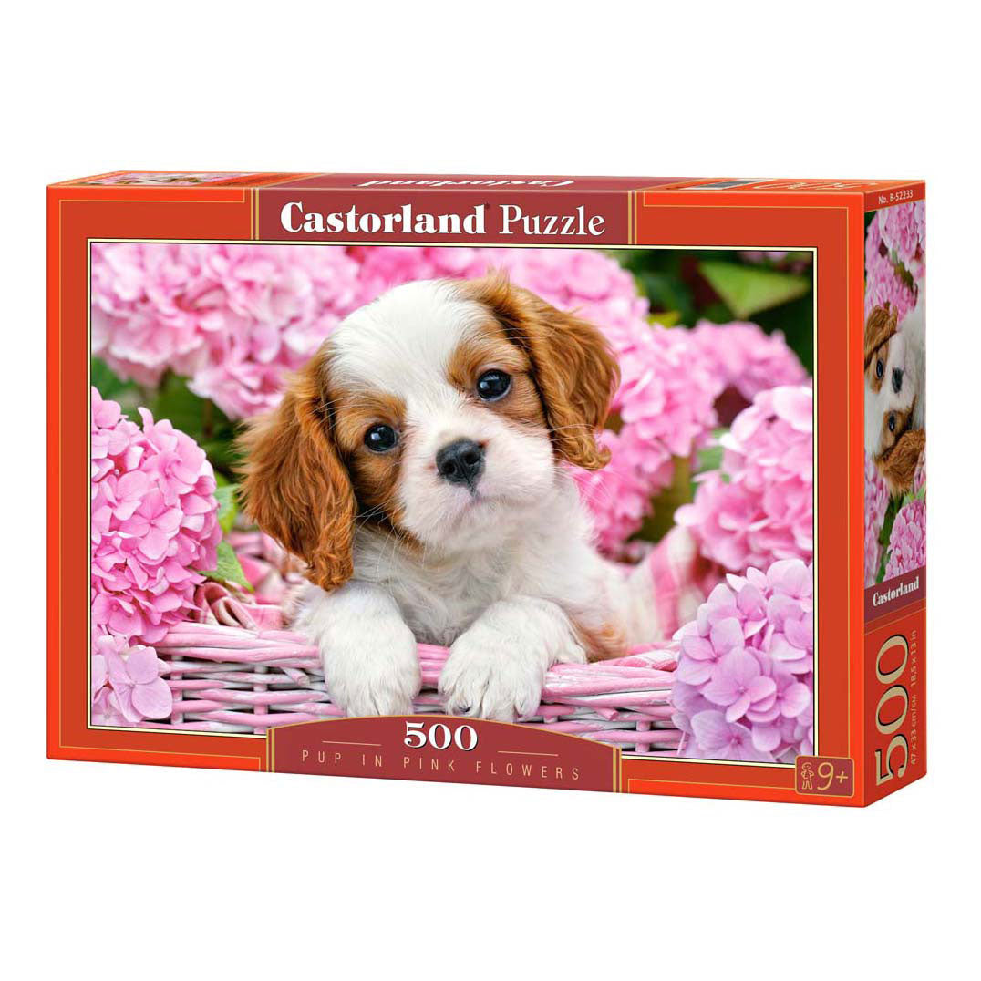 Castorland legpuzzel pup in pink flowers, 500st.