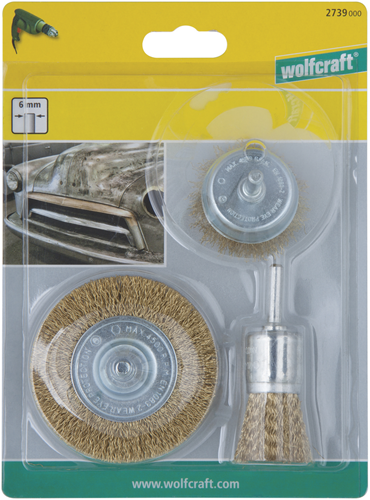 Wolfcraft draadborstel set | messing | ronde schacht | 3-delig | 1 set - 2739000