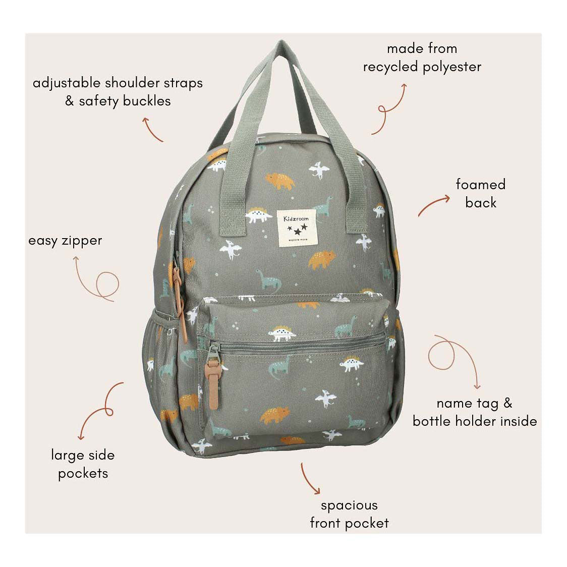 Kidzroom rugzak lille small talk dino