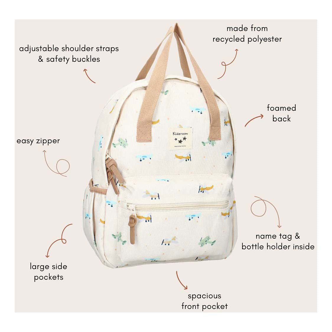 Kidzroom rugzak lille small talk vliegtuigen