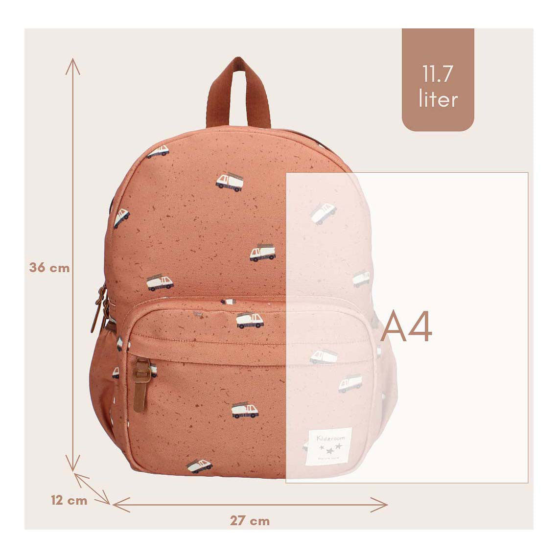 Kidzroom rugzak turin enchanted memories bruin brandweerwagen