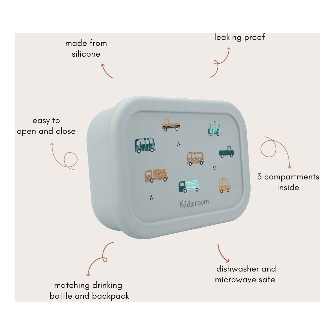 Kidzroom broodtrommel lovely lunch voertuigen