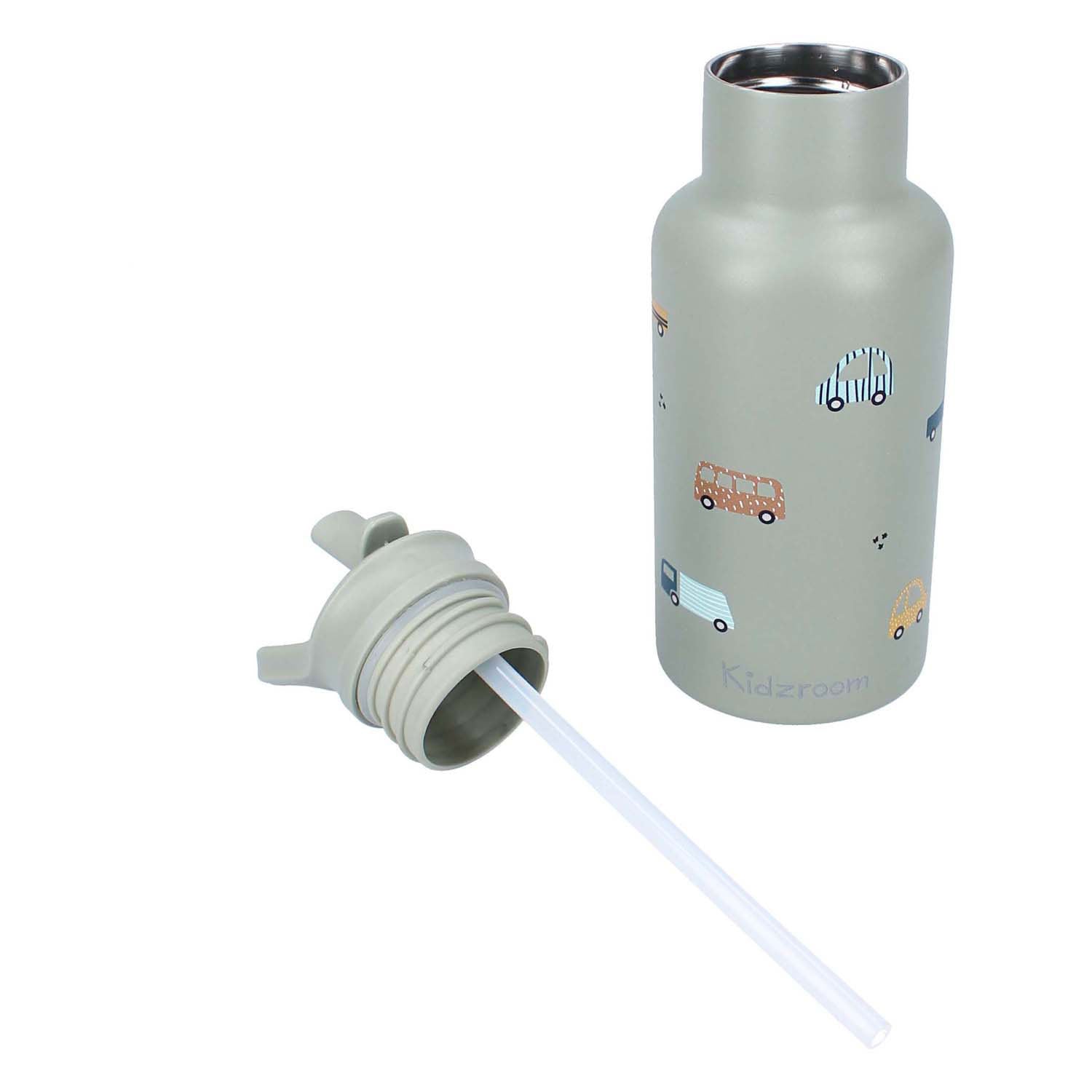 Kidzroom sweet cuddles - schoolbeker en drinkfles - 350ml - stainless steel - auto's - groen