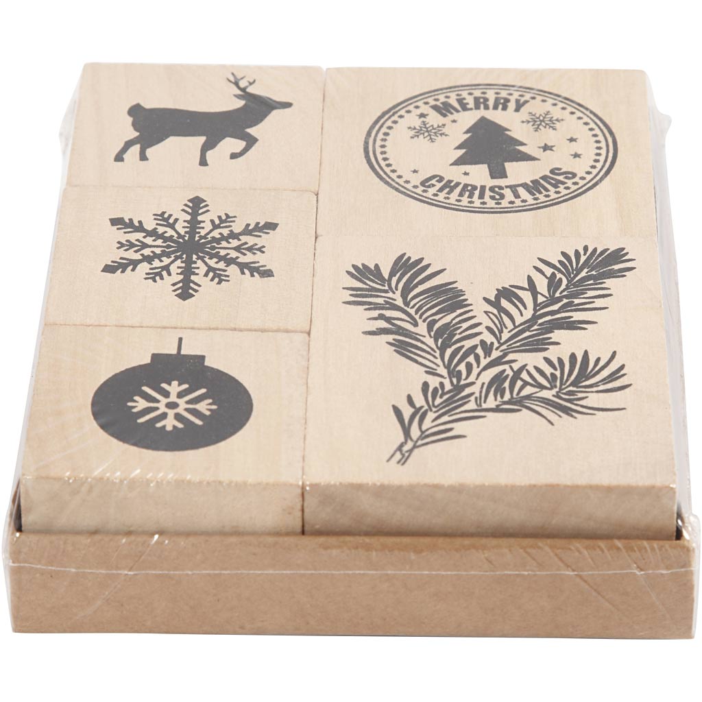 Creatief bedrijf houten stempelset kerstmis, 5dlg.