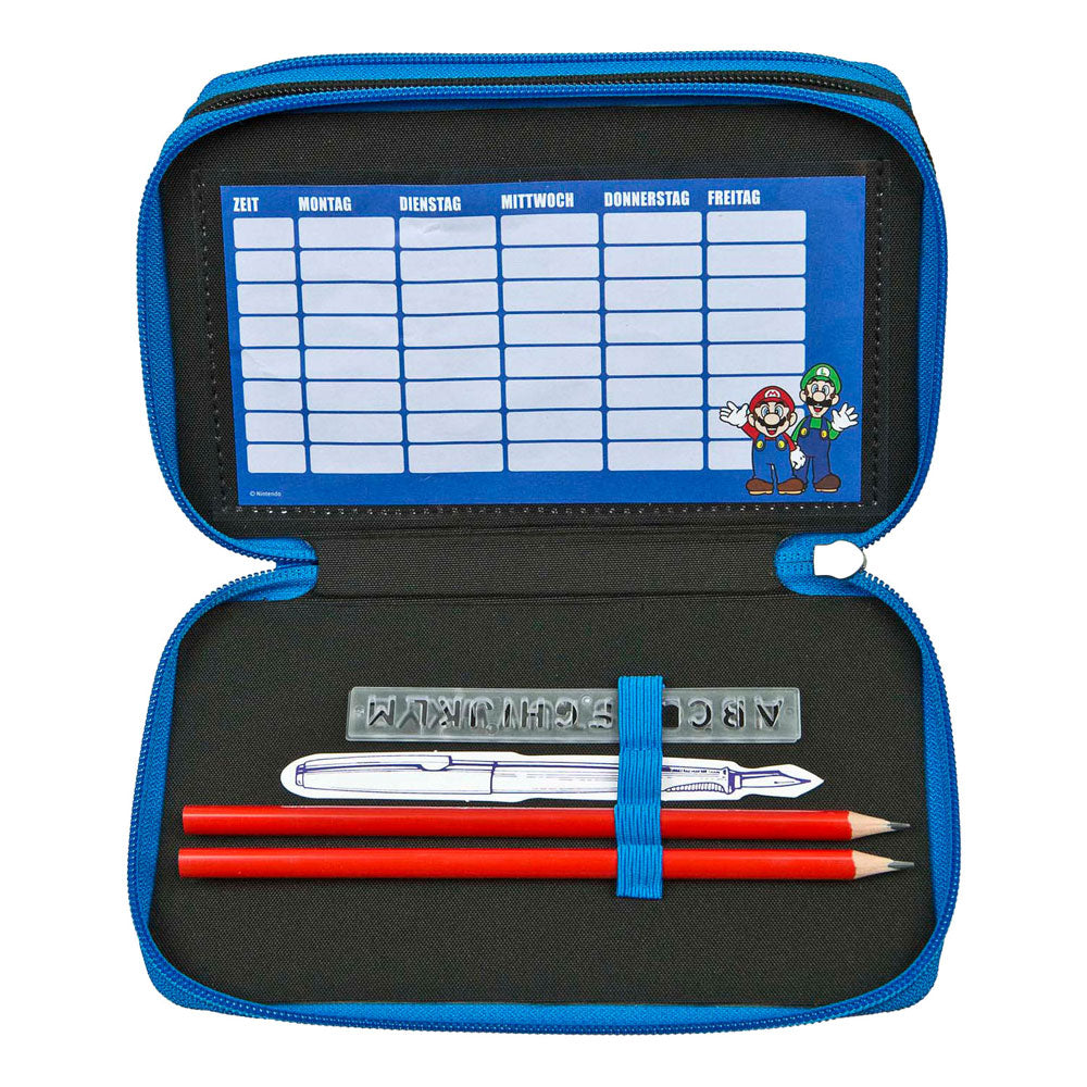Undercover etui super mario 3-vaks gevuld - schoolbenodigdheden.