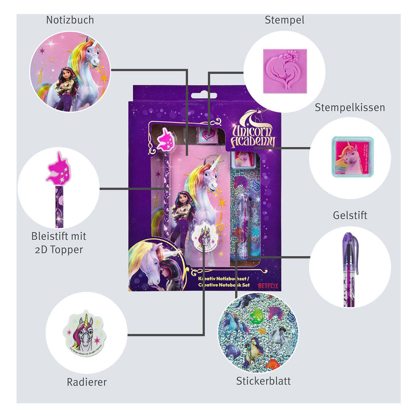 Undercover unicorn academy creatieve set met notitieboek, 8dlg