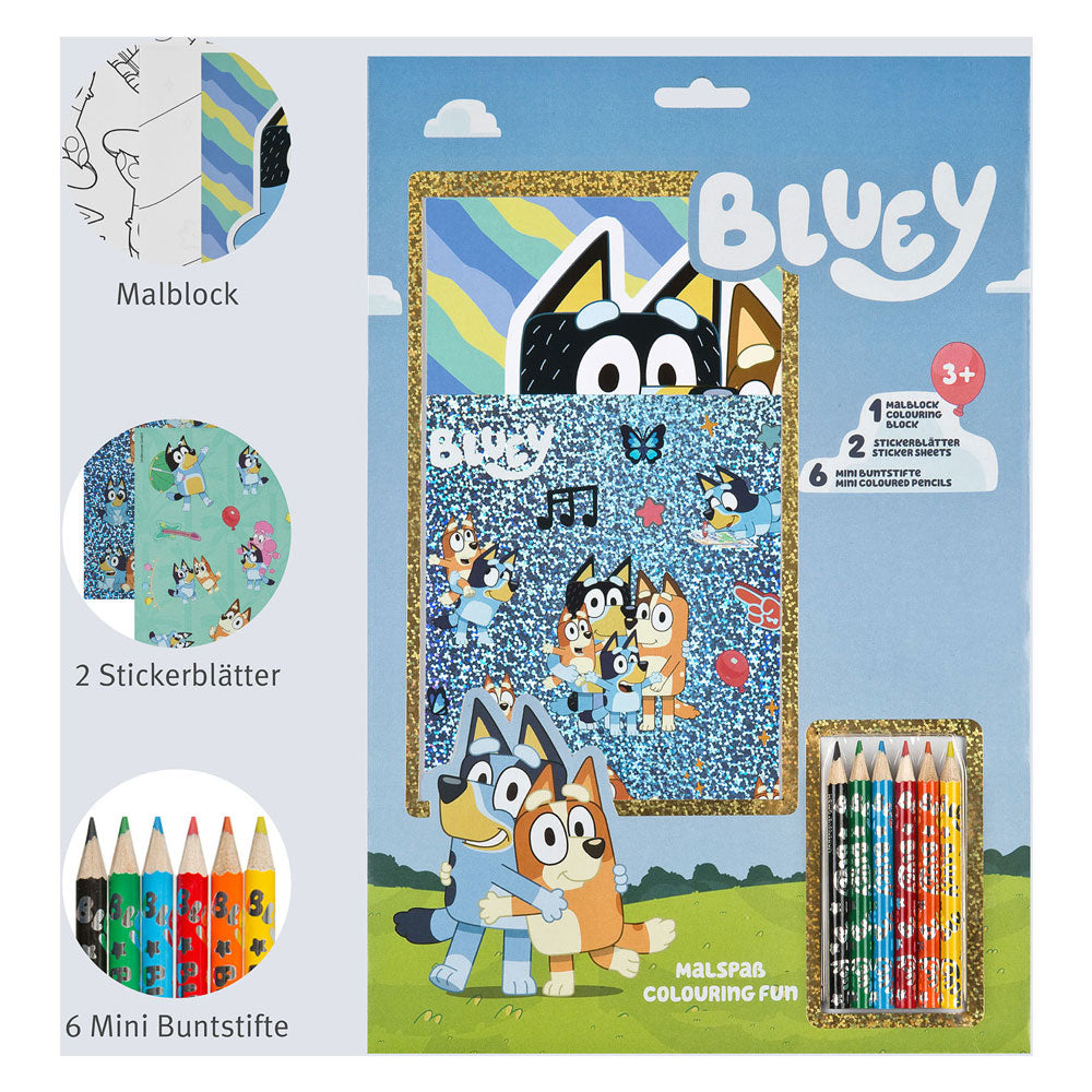 Undercover bluey kleurset kleurblok met potloden en stickers voor kinderen.