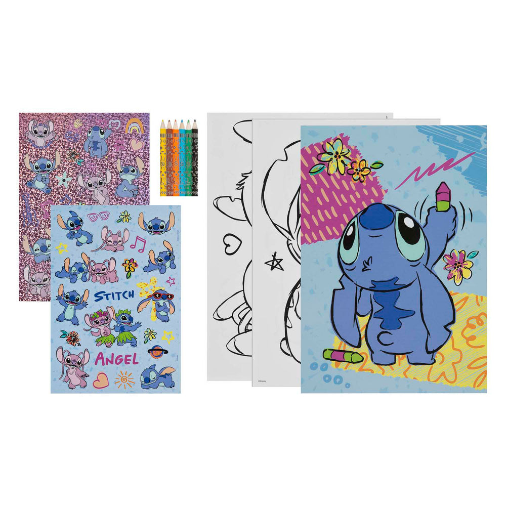 Undercover kleurblok stitch met kleurpotloden en stickers