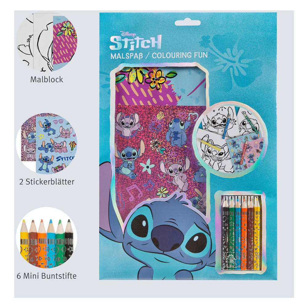 Undercover kleurblok stitch met kleurpotloden en stickers