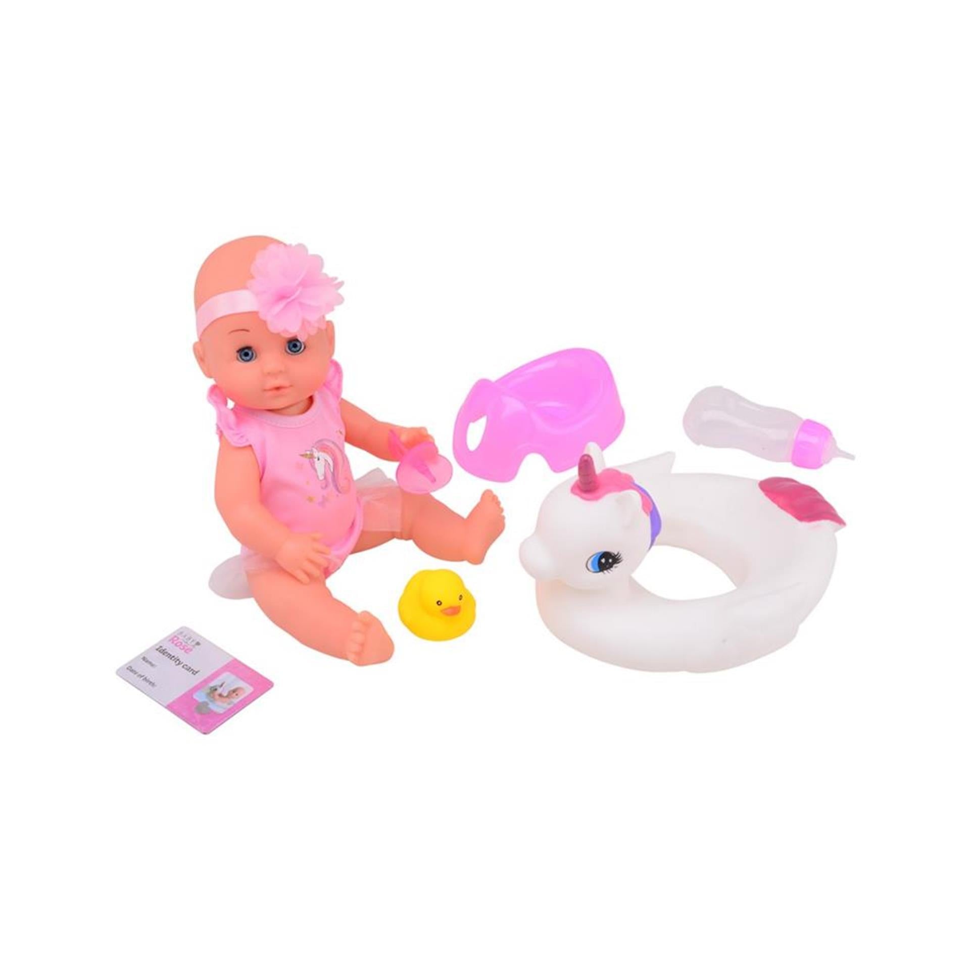 Baby Rose Drink- en Plaspop, 30cm met Accessoires