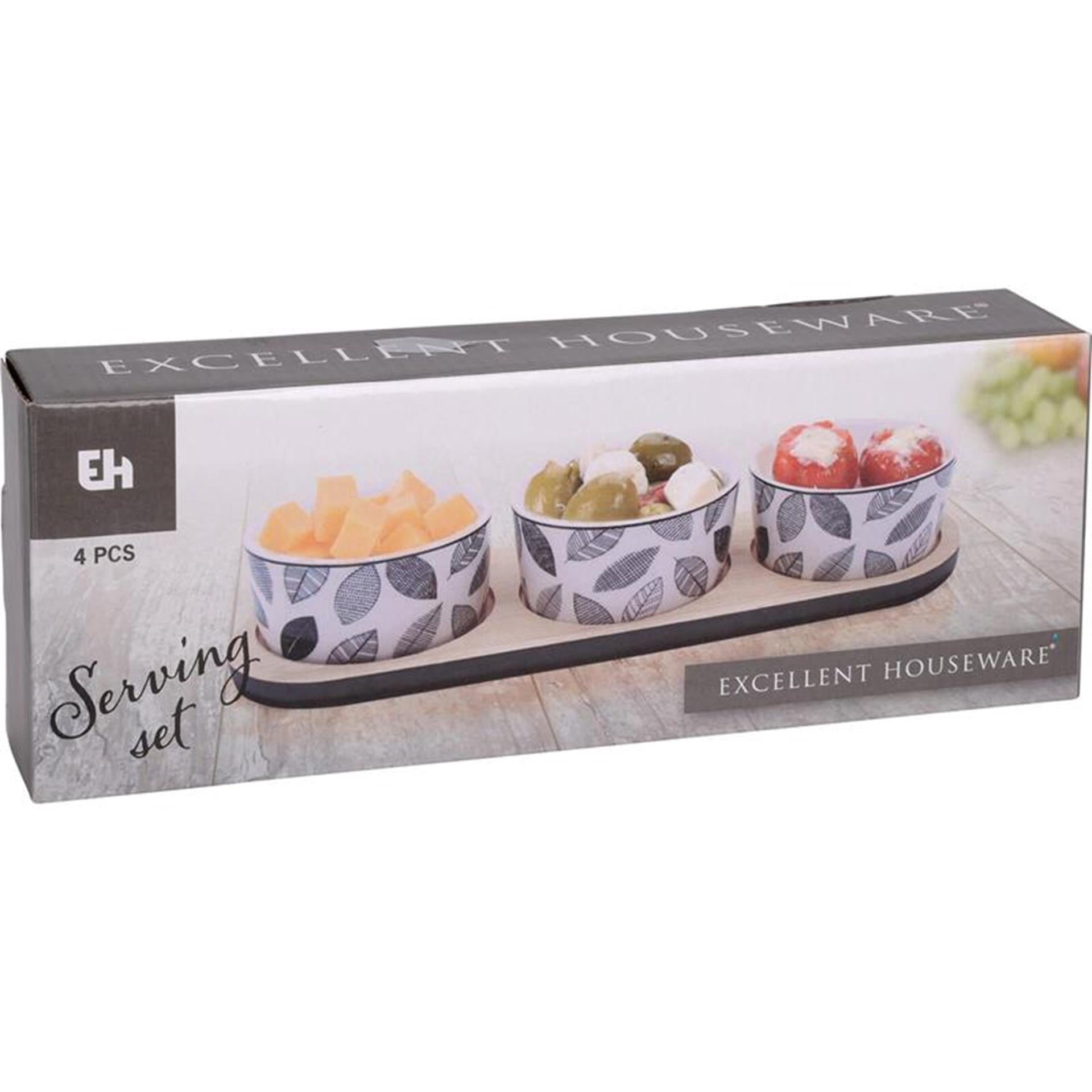 Excellent houseware serveerset tapas op plank 4-delig