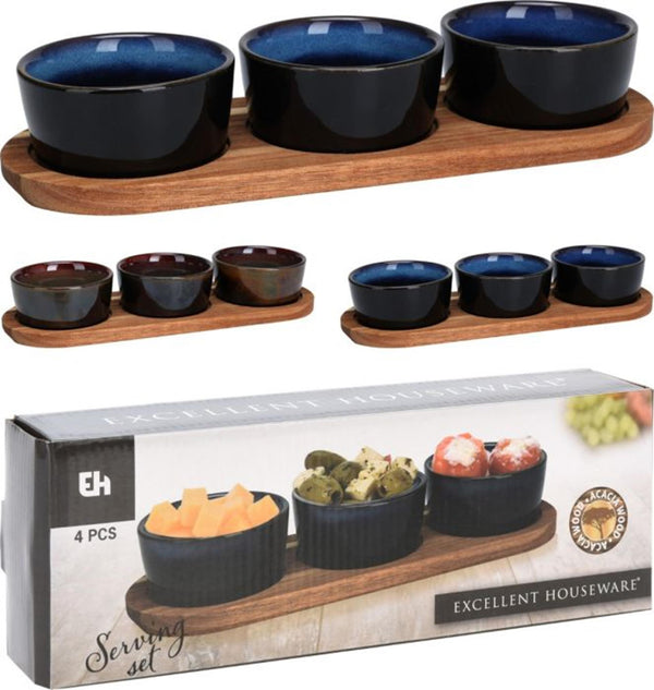 Excellent houseware serveerset op plank 4-delig 32,5x11x5cm