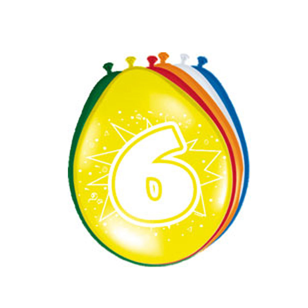 Folat bv cijfer ballonnen 6 jaar, 8st.