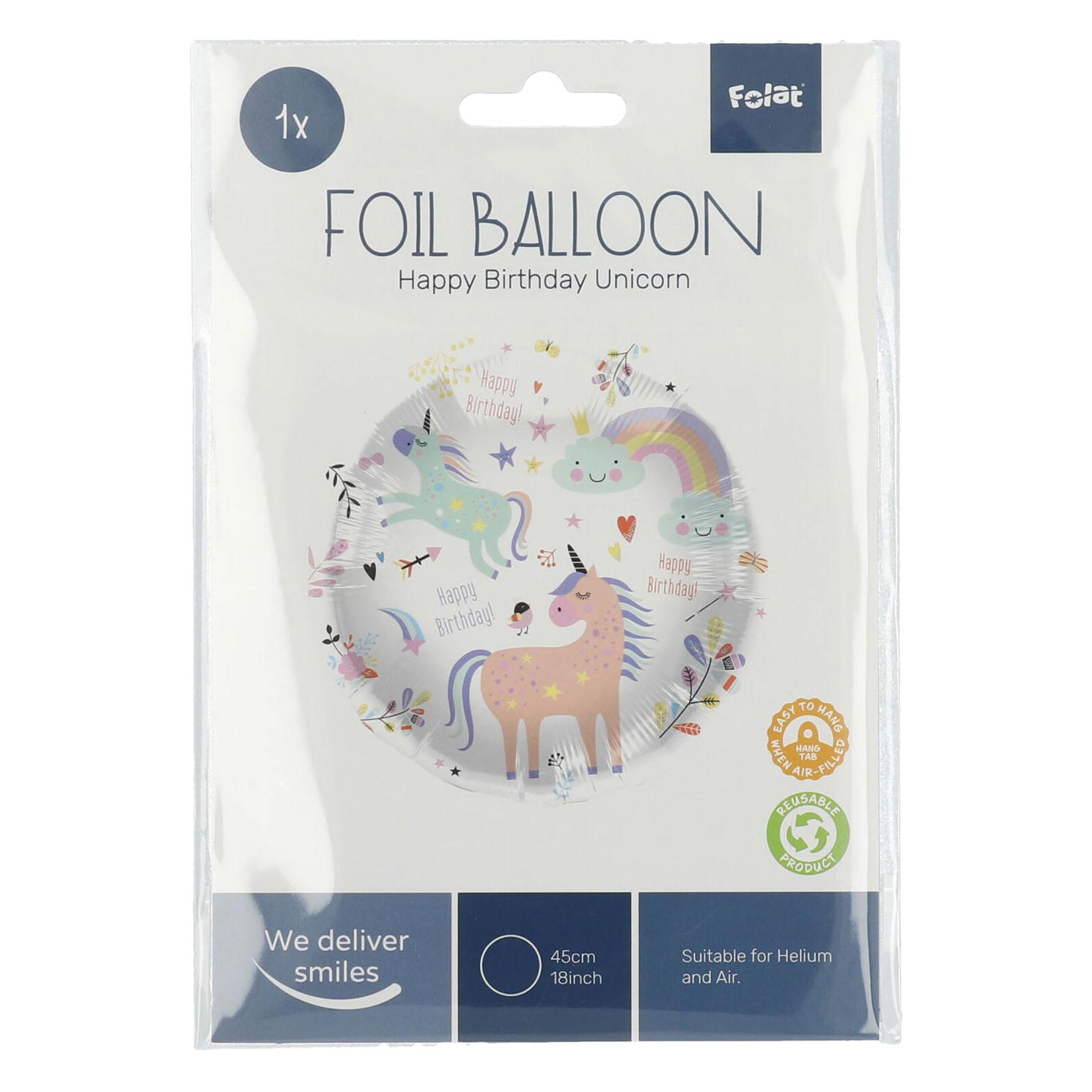 Folieballon Happy Birthday Eenhoorns 45cm.