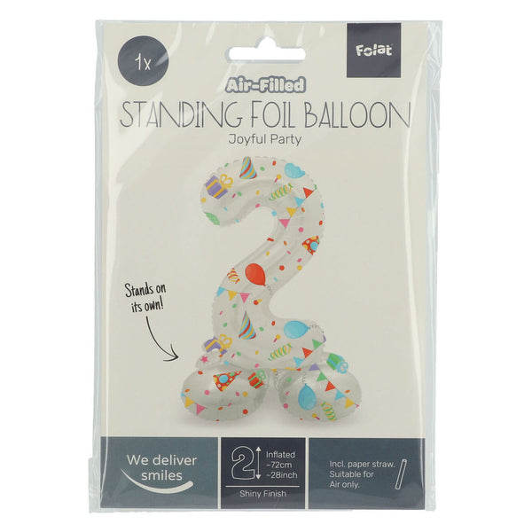 Folat bv staande folieballon joyful party cijfer 2 -72cm
