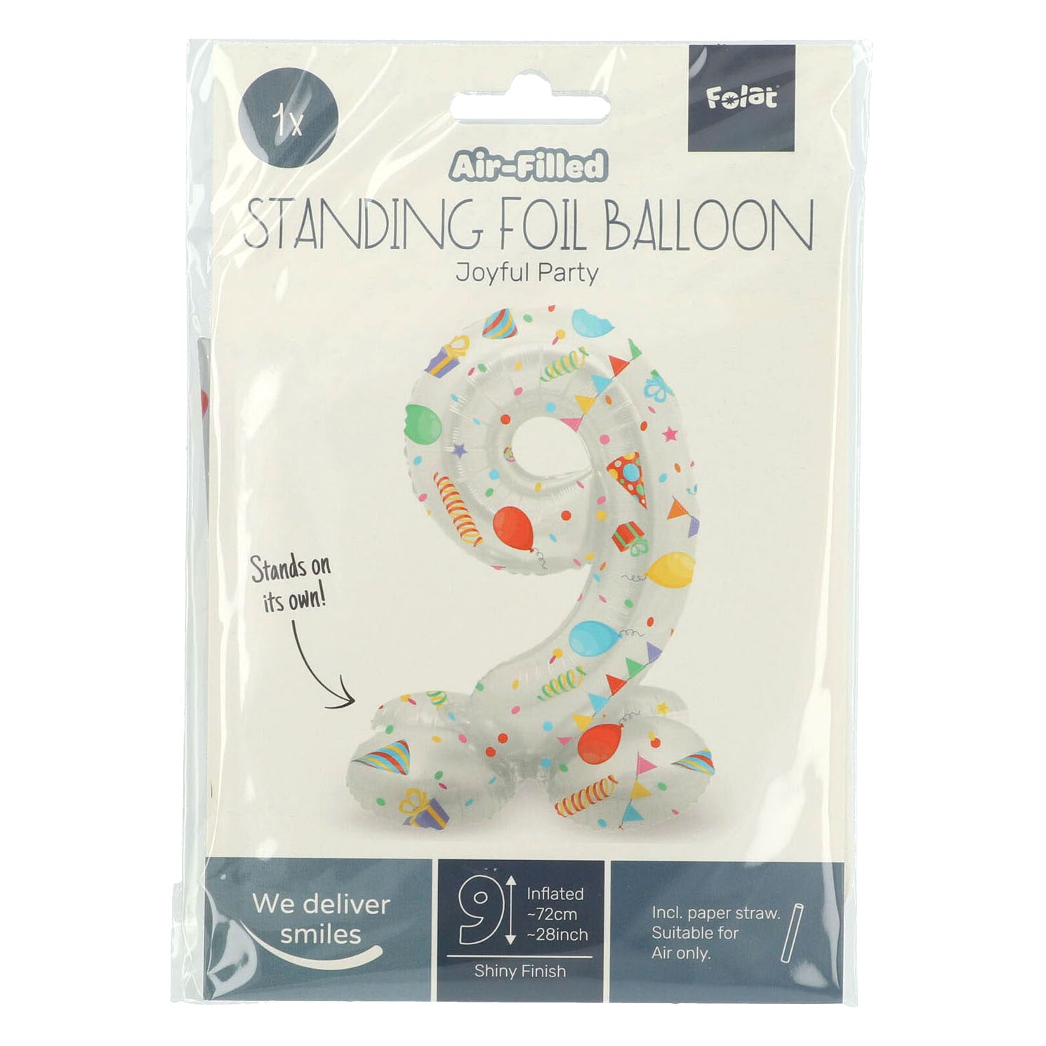 Folat bv staande folieballon joyful party cijfer 9 -72cm