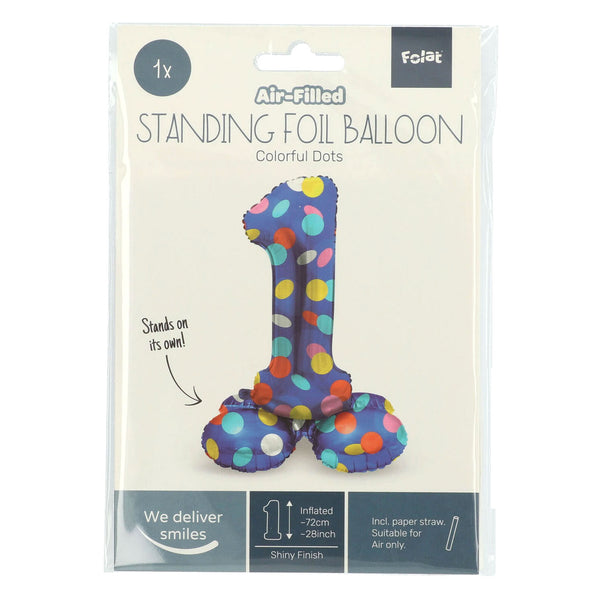 Folat bv staande folieballon colorful dots cijfer 1 - 72cm