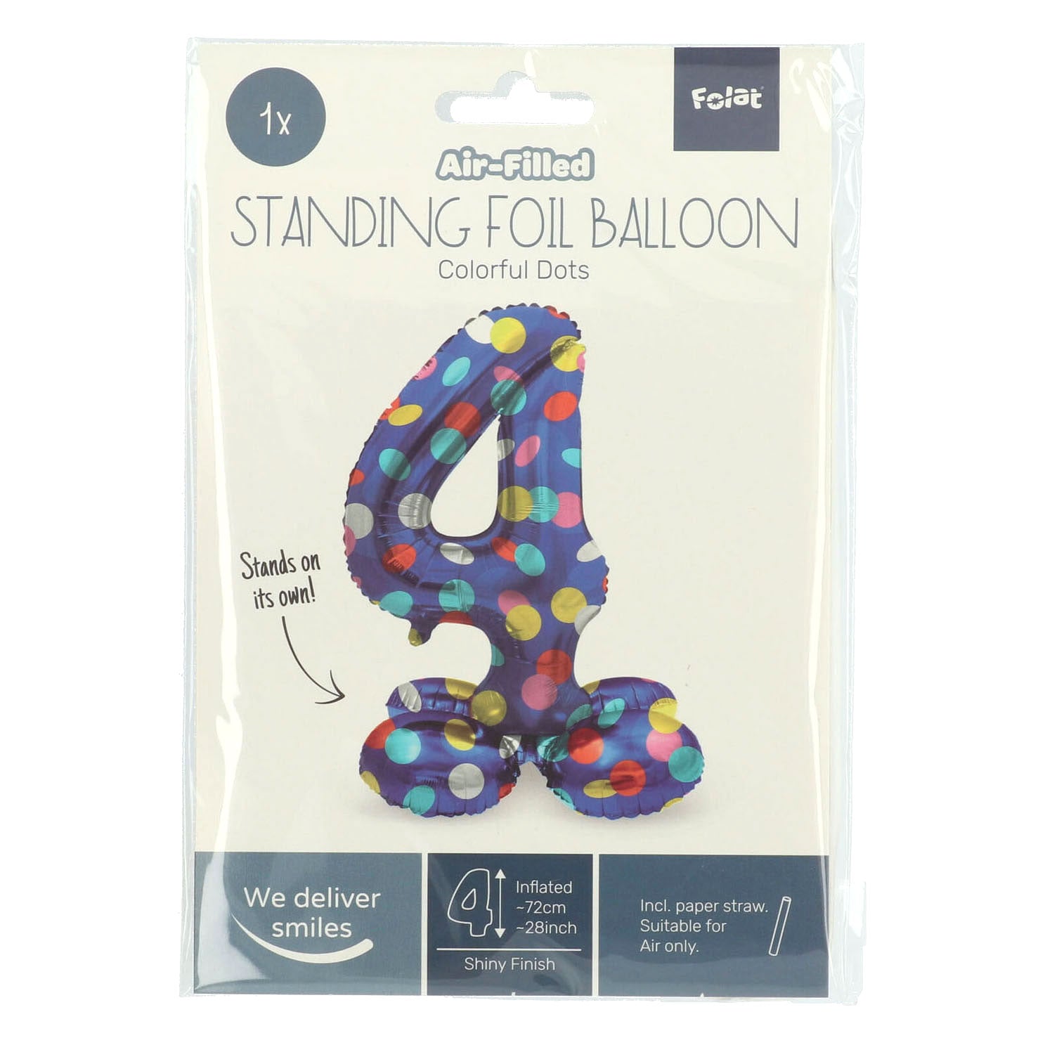 Staande Folieballon Kleurrijke Stippen Cijfer 4 - 72cm
