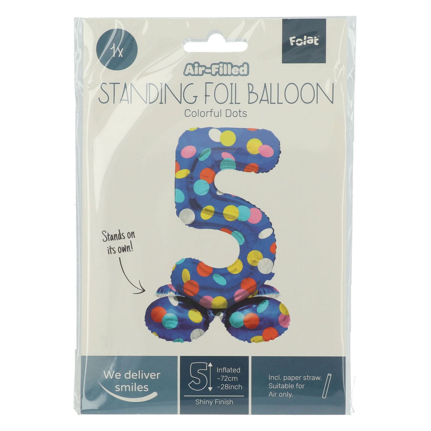 Staande Folieballon Kleurrijke Stippen Cijfer 5 - 72cm