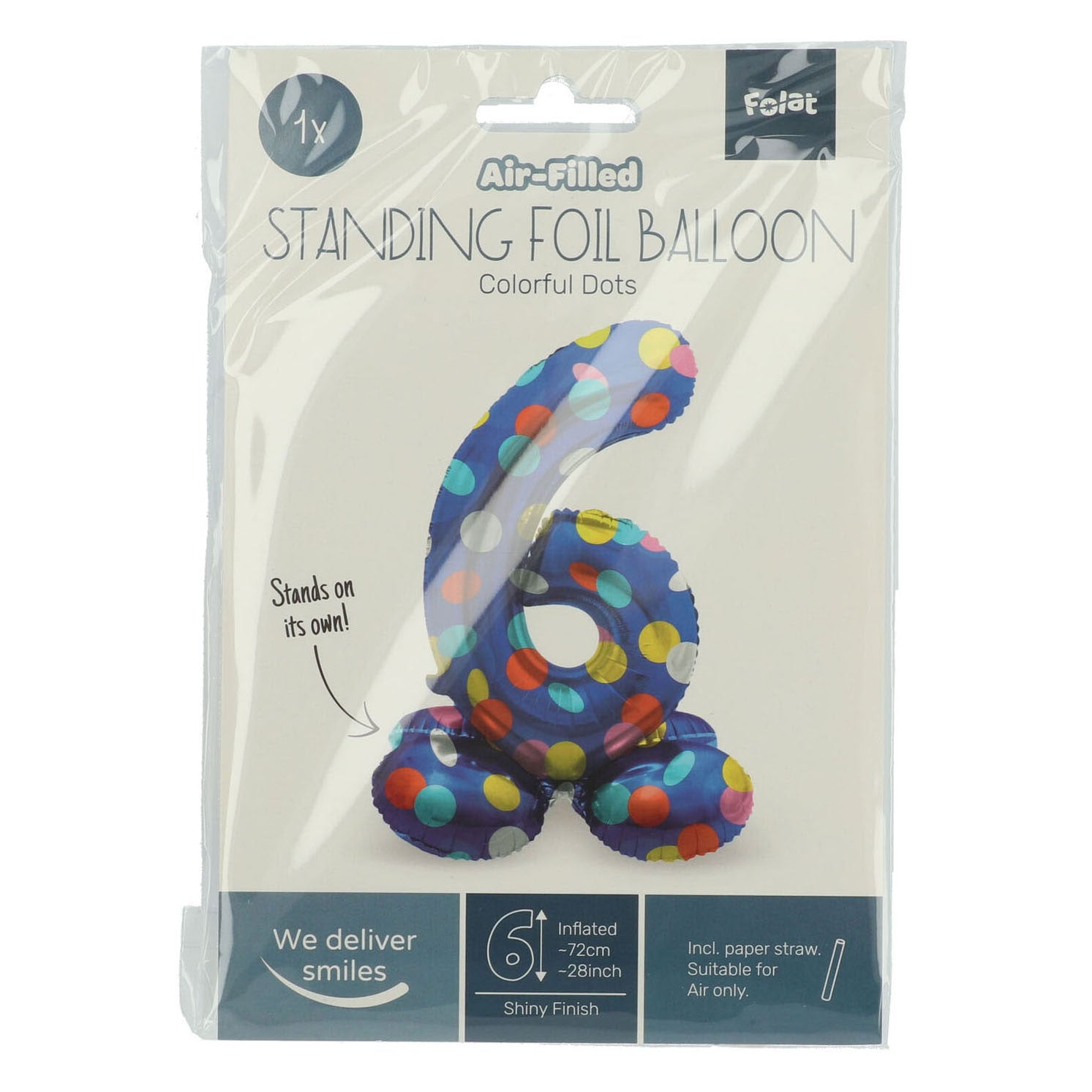 Staande Folieballon Kleurrijke Stippen Cijfer 6 - 72cm