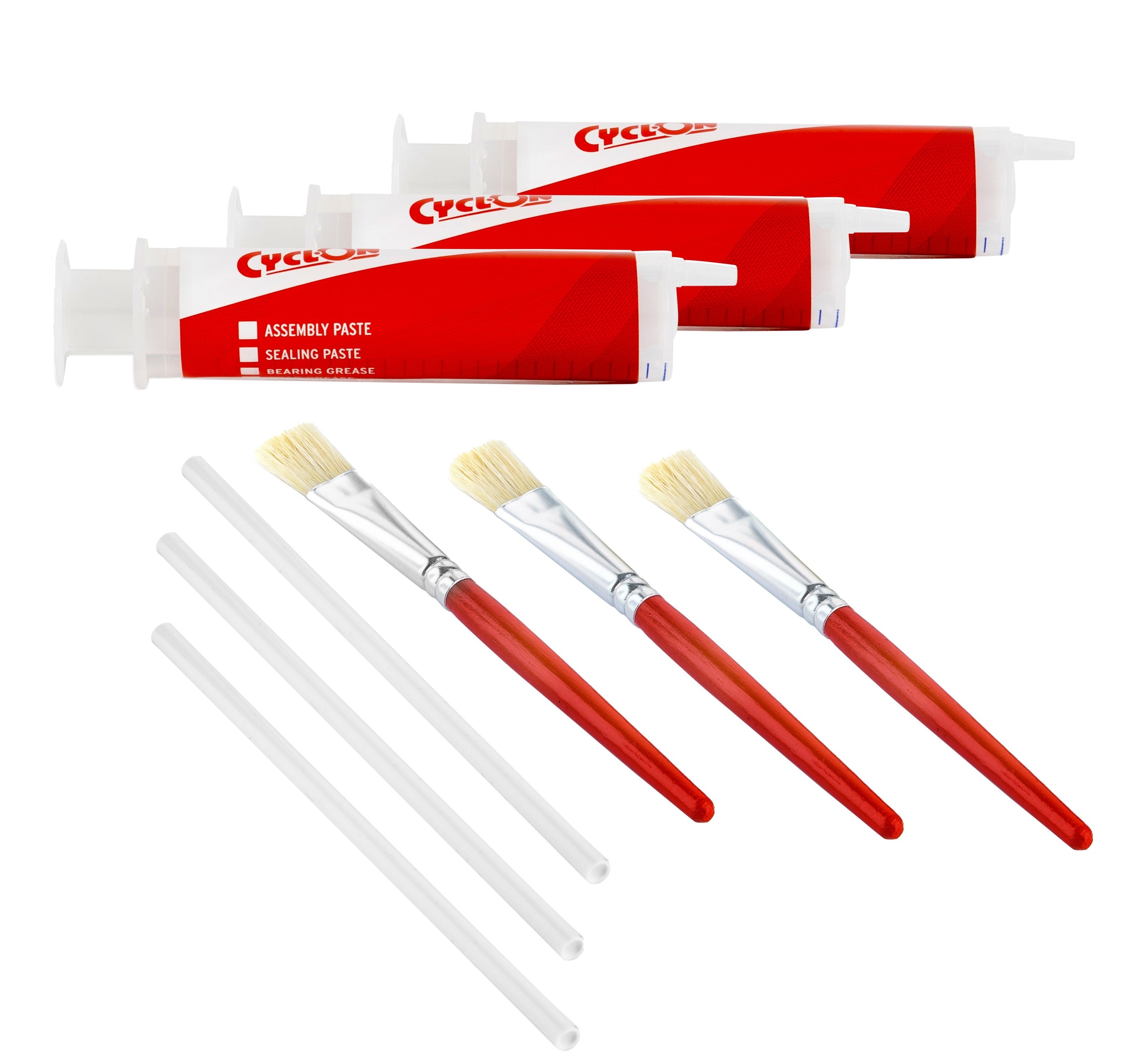 Cyclon Set met 3 spuitjes en 3 kwastjes voor de Grease Bar