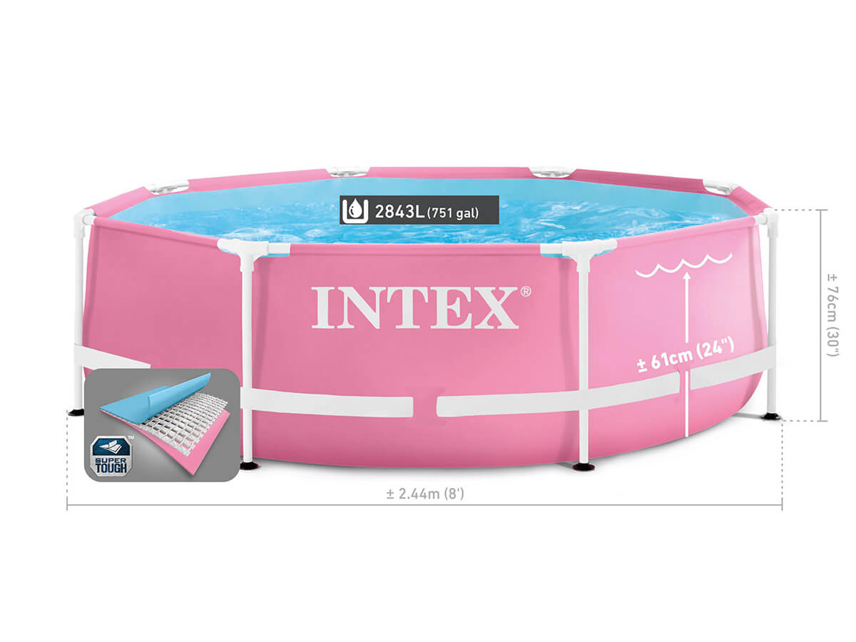 Intex Roze Metalen Frame zwembad 244 x 76 cm met filterpomp