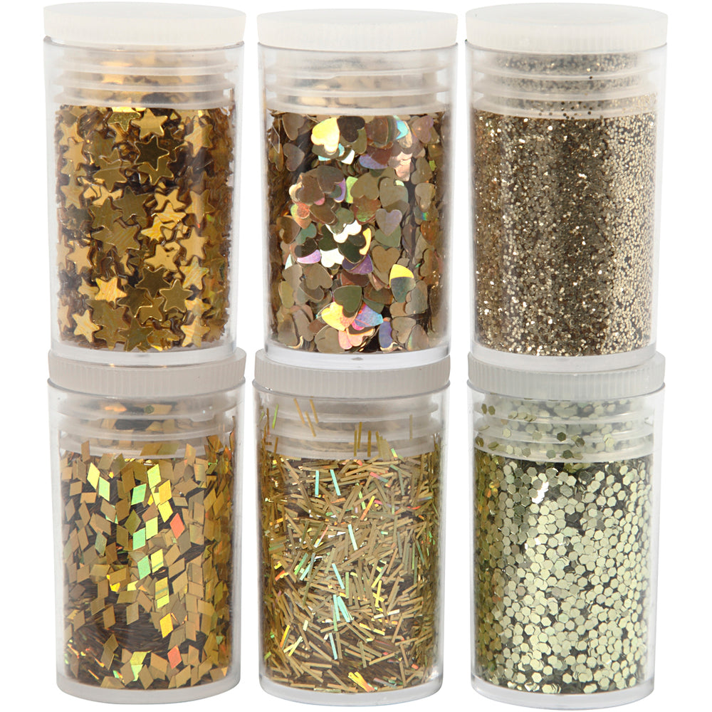 Glitter en Pailletten Goud, 6x5gr