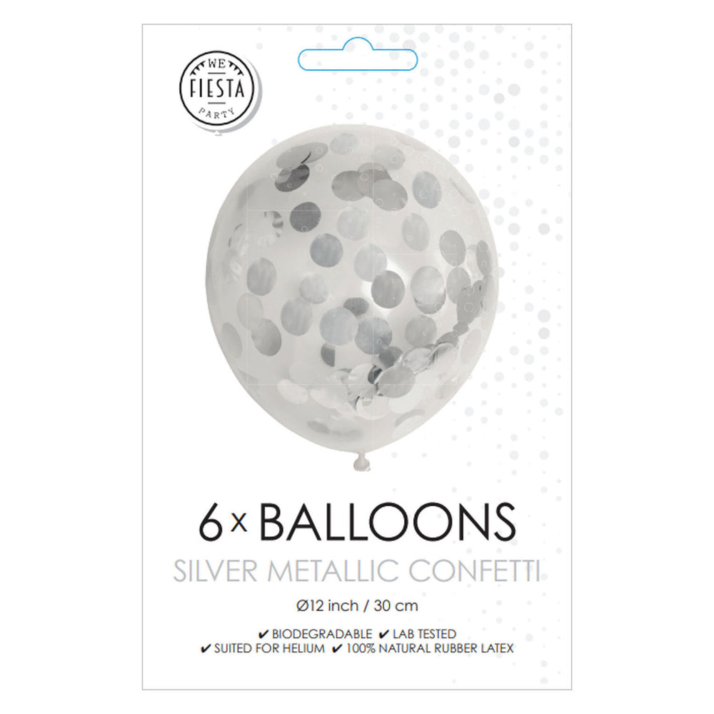 Confetti Ballonnen Papieren Confetti Metallic Zilver 30cm, 6st.