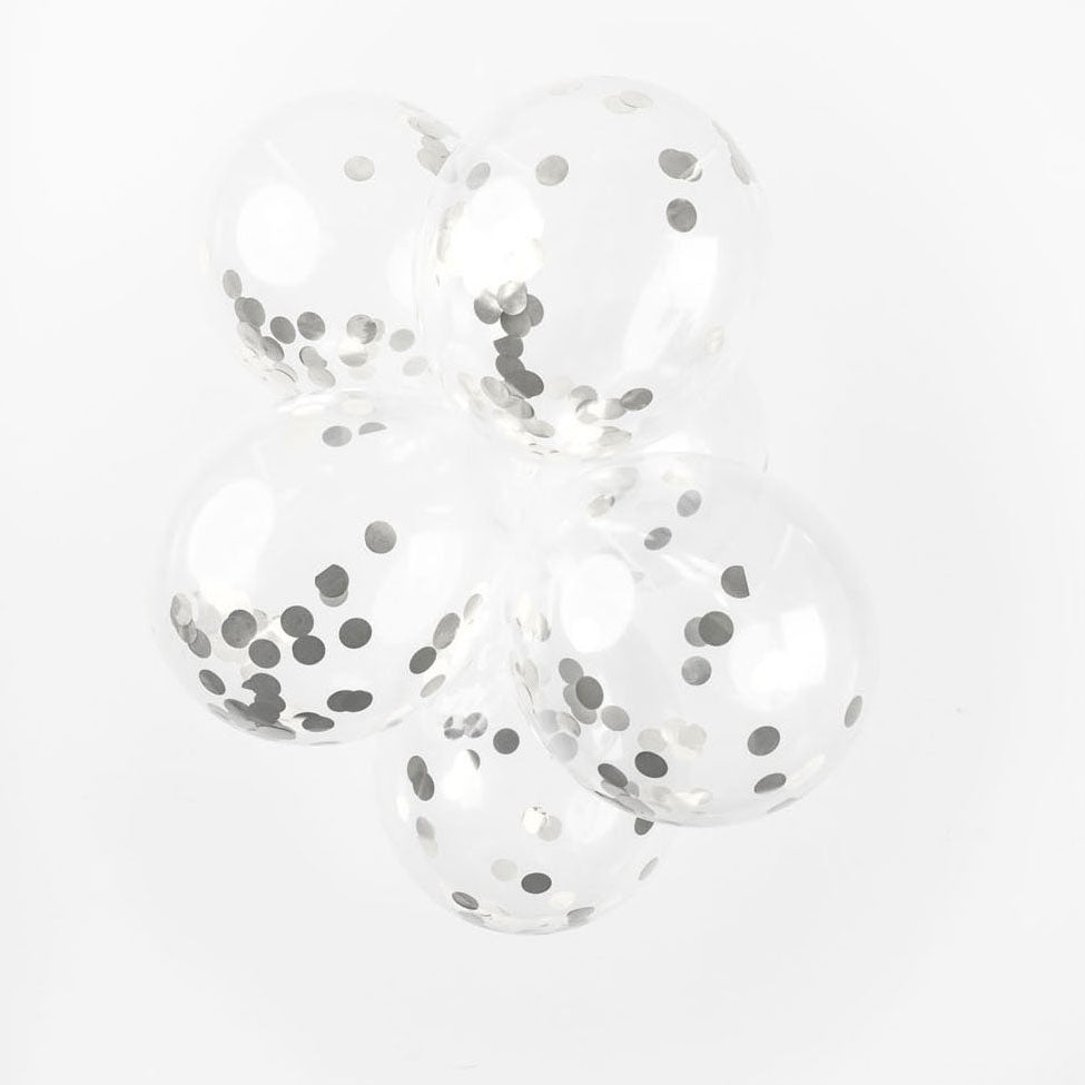 Confetti Ballonnen Papieren Confetti Metallic Zilver 30cm, 6st.