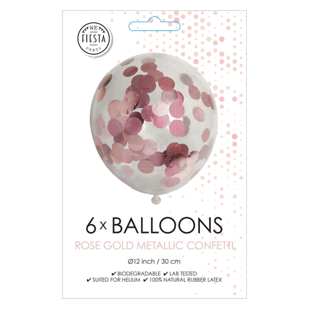 Globos confetti ballonnen papieren confetti metallix rose goud, 6st.