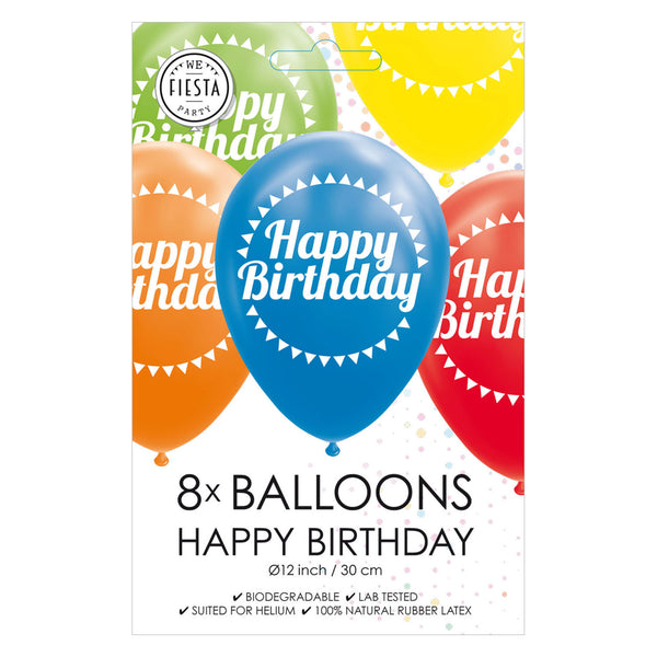Globos balloons happy birthday mixed colours 30cm, 8 pcs.