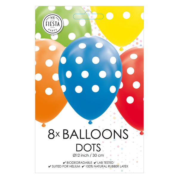 Globos ballonnen stippen mix kleuren 30cm, 8st.