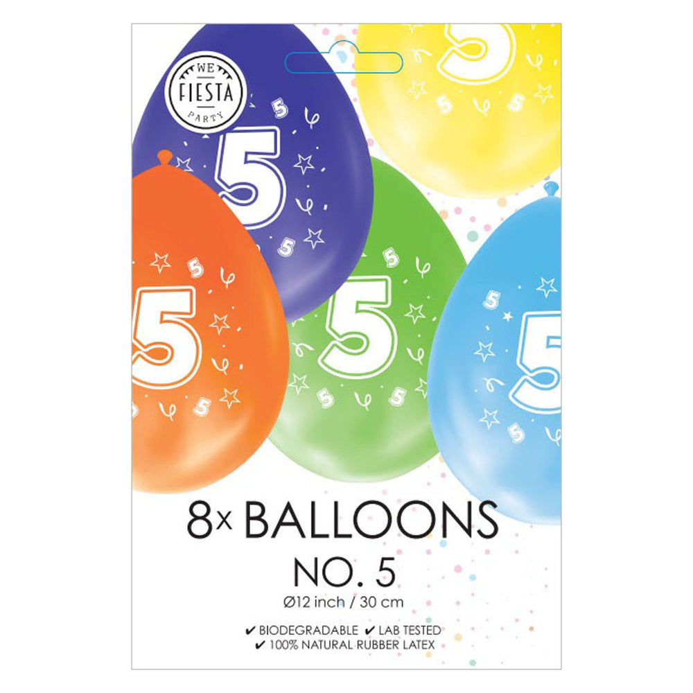 Globos ballonnen 2-zijdig geprint cijfer 5, 8st.
