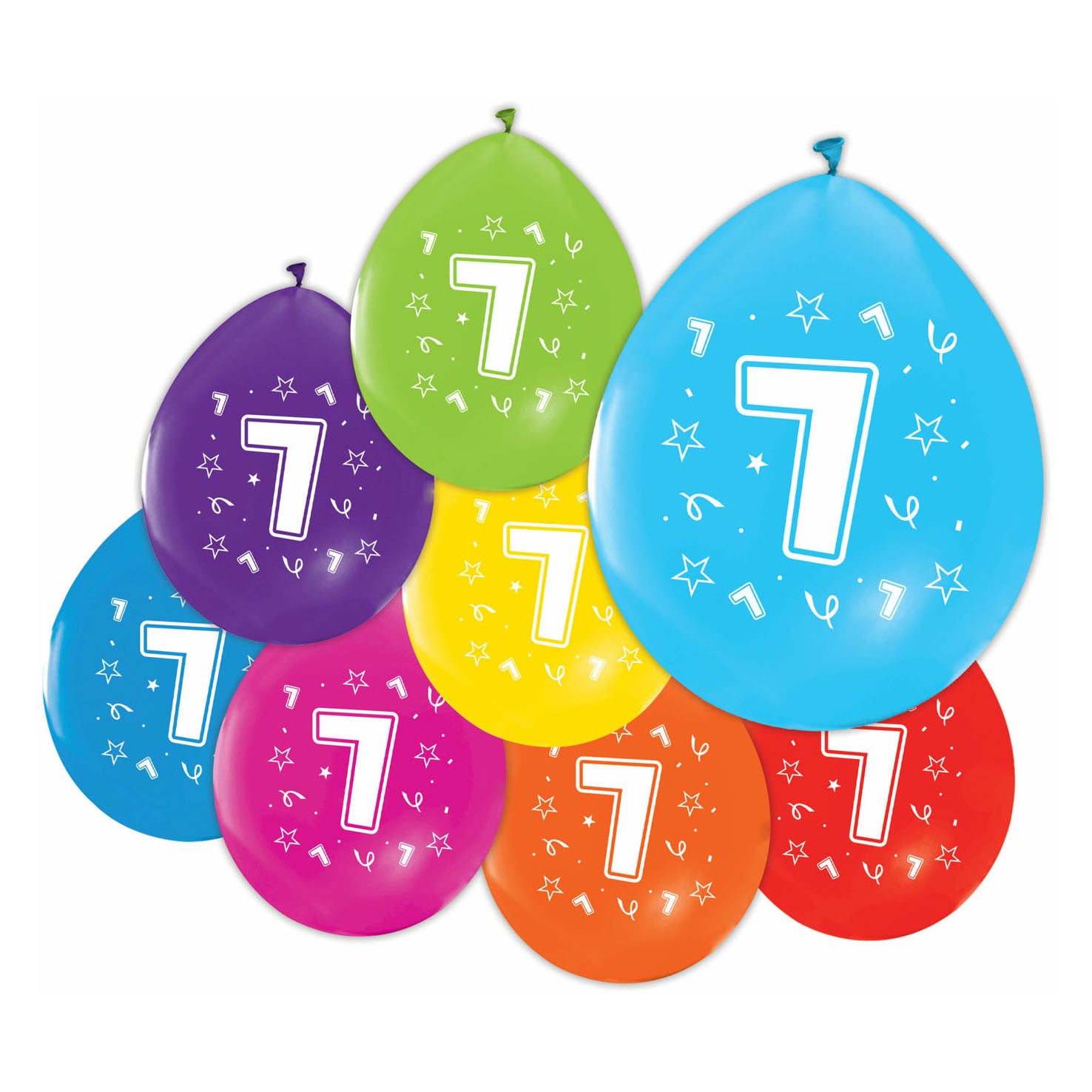 Globos ballonnen 2-zijdig geprint cijfer 7, 8st.