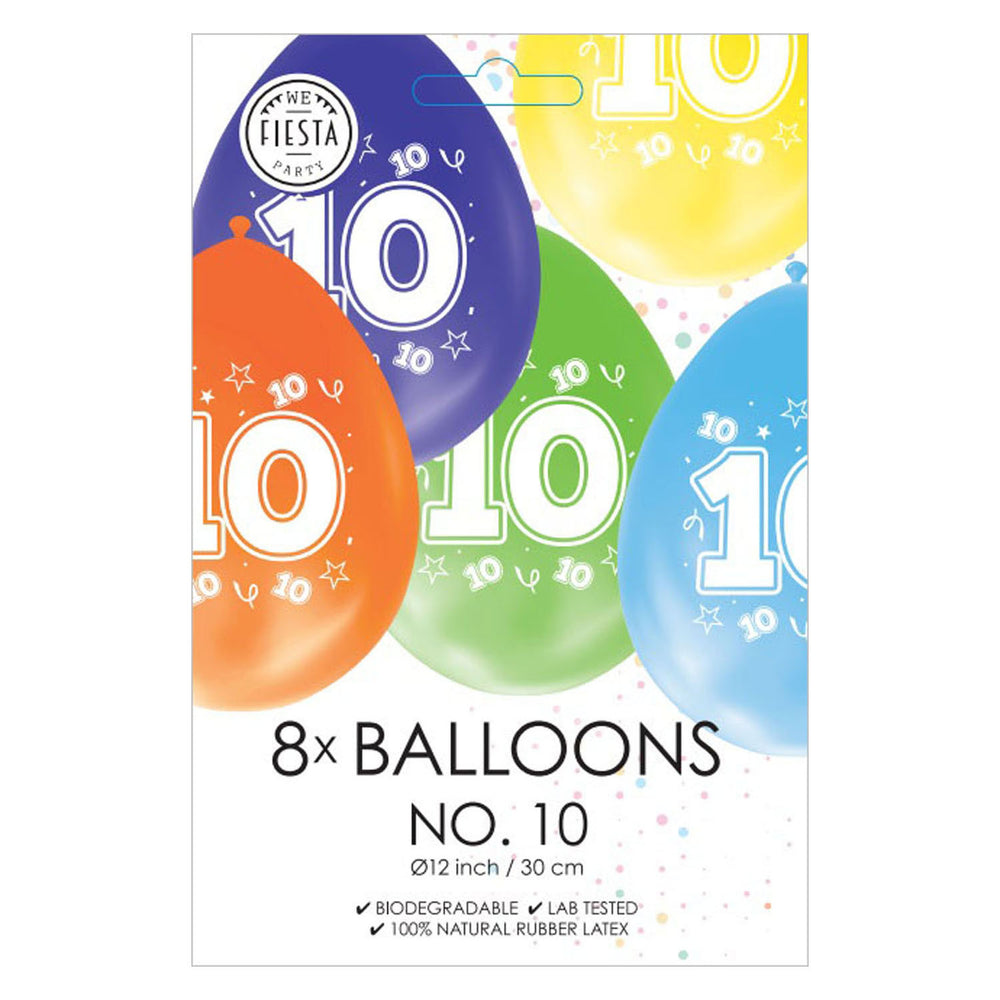 Globos ballonnen 2-zijdig geprint cijfer 10, 8st.