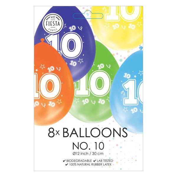 Globos balloons double-sided printed number 10, 8 pcs.