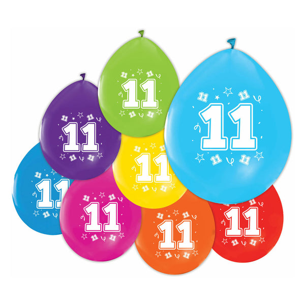 Globos ballonnen 2-zijdig geprint cijfer 11, 8st.