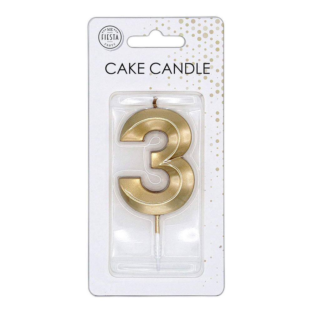 Globos taartkaars 6cm metallic goud no. 3